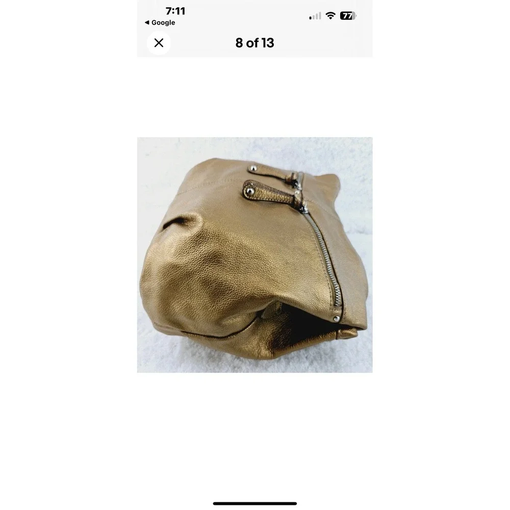 Tignanello Metallic Gold Pebble Leather Double Handle‎ Hobo Shoulder Bag